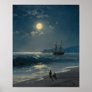 Aivazovsky - Sailing Ship On A Calm Sea By Moonli… Poster