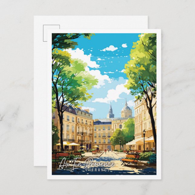 Aix En Provence France vintage travel illustration Postcard (Front/Back)