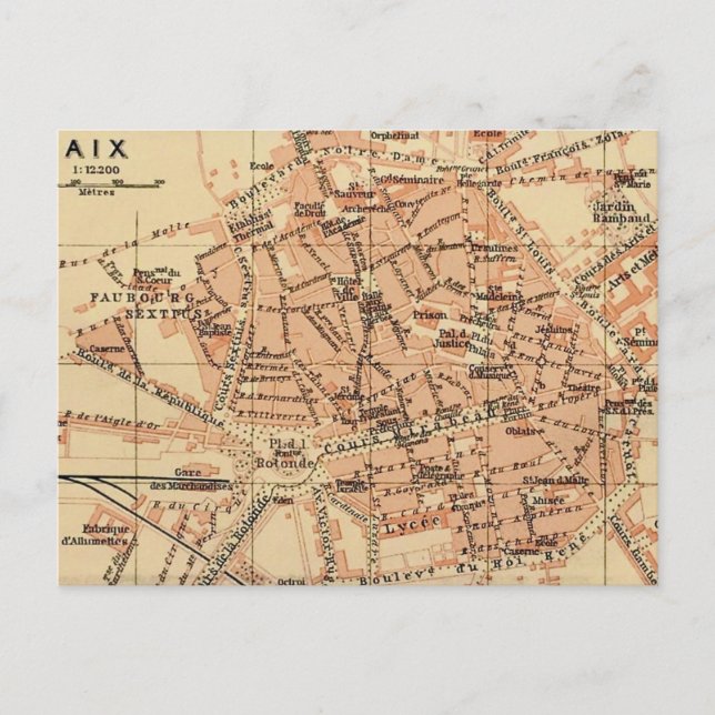 Aix France Vintage Map Postcard (Front)