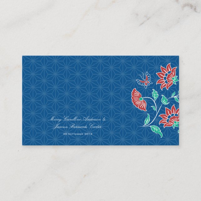 Aiyana Floral Batik Wedding Place Card (Front)