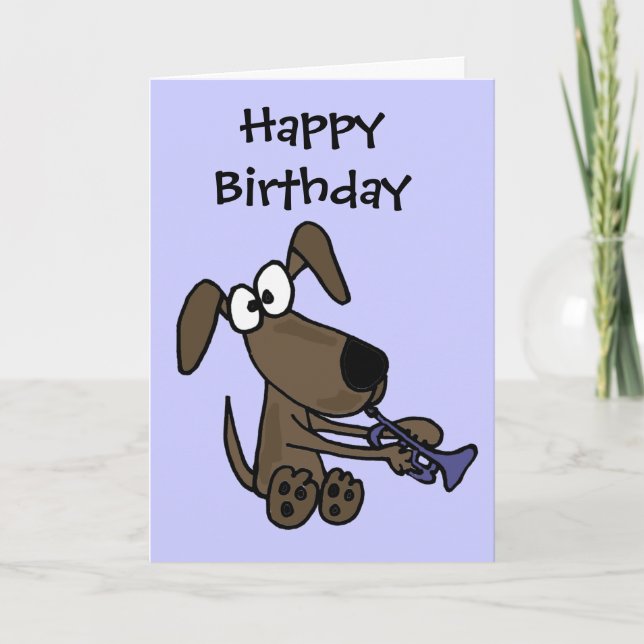 AJ- Funny Puppy Dog Playing Trumpet Cartoon Card (Front)