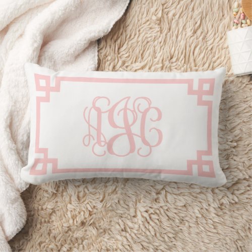 AJC Light Pink Greek Key Script Monogram Lumbar Pillow