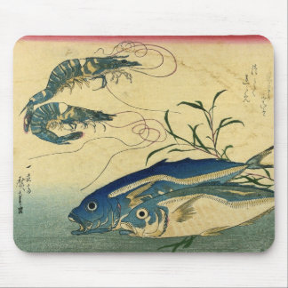 Aji & Ebi - Hiroshige's Colorful Japanese Fish Mouse Pad