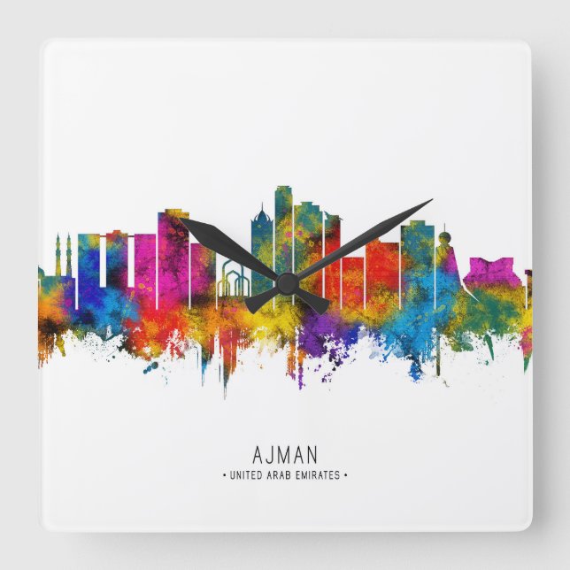 Ajman UAE Skyline Square Wall Clock (Front)
