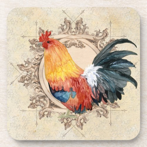 AJR_PAPER_Black_Vintage_Rooster_1bjpg Drink Coaster