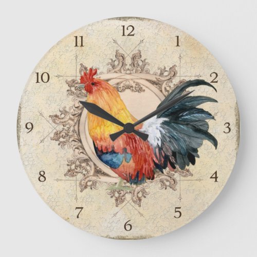 AJR_PAPER_Black_Vintage_Rooster_1bjpg Large Clock