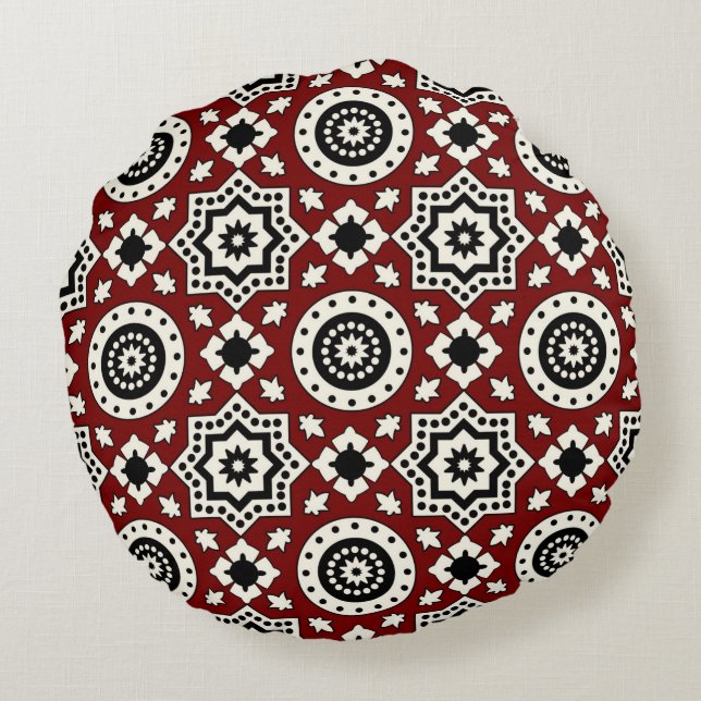 Ajrak Pattern Round Pillow (Back)