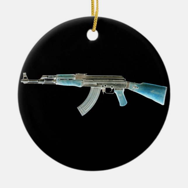 AK-47 Negative Blue Ceramic Ornament (Front)