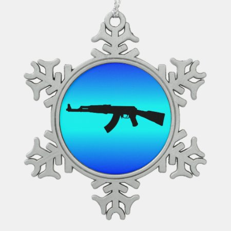 Ak-47 Silhouette Snowflake Pewter Christmas Ornament
