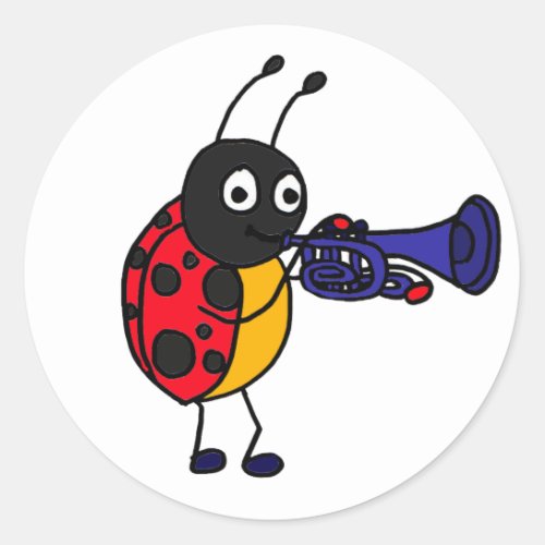 AK_ Ladybug Playing Trumpet Cartoon Classic Round Sticker