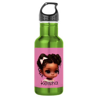AKA - Brown Girl in Pink and Green Stainless Steel Water Bottle