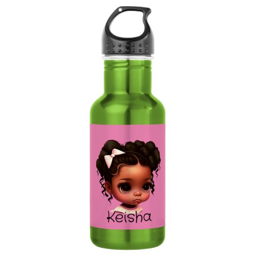 AKA _ Brown Girl in Pink and Green Stainless Steel Water Bottle
