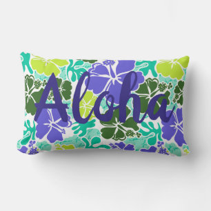 Akahai Hawaiian Hibiscus Tropical Floral Aloha Lumbar Pillow