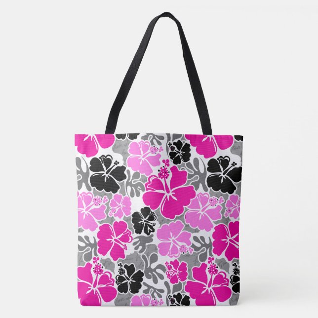 Akahai Hawaiian Hibiscus Tropical Floral Beach Bag (Front)