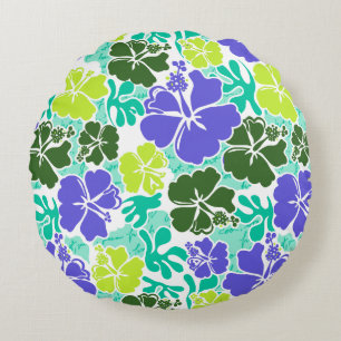 Akahai Hawaiian Hibiscus Tropical Floral Round Pillow