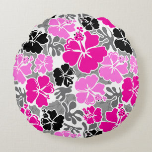 Akahai Hawaiian Hibiscus Tropical Floral Round Pillow