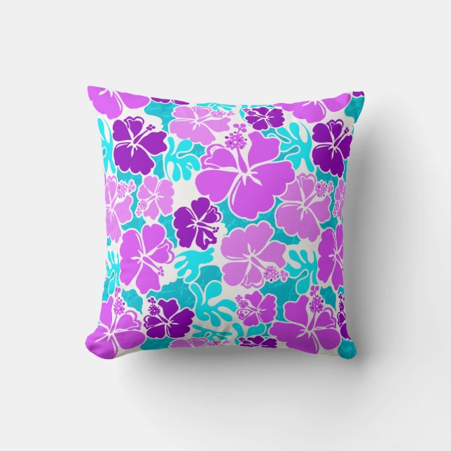Akahai Hawaiian Hibiscus Tropical Floral Throw Pillow (Front)