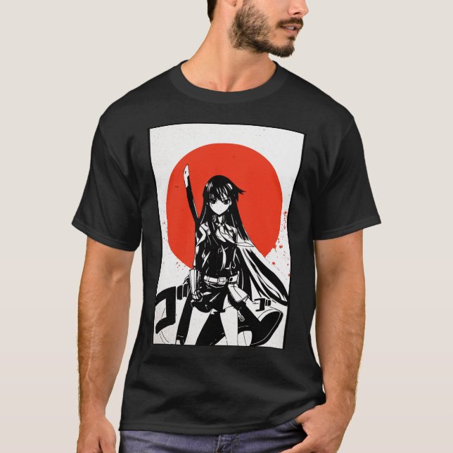 Akame Ga Kill T Shirt Akame Manga Draw Red Sun Sti (Front)