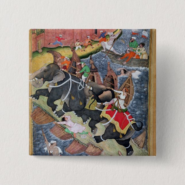 Akbar tames the Savage Elephant, Hawa'i Pinback Button (Front)