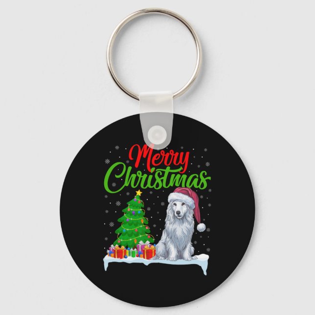 Akbash Dog Christmas Tree Lights Funny Xmas Akbash Keychain (Front)