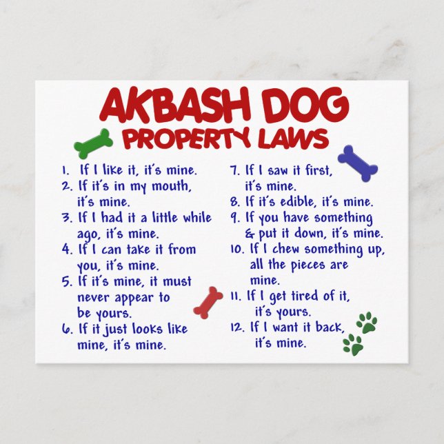 AKBASH DOG Property Laws 2 Postcard (Front)