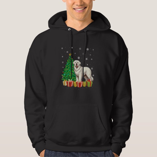 Akbash Dog Xmas Tree Lighting Santa Hat Akbash Dog Hoodie (Front)