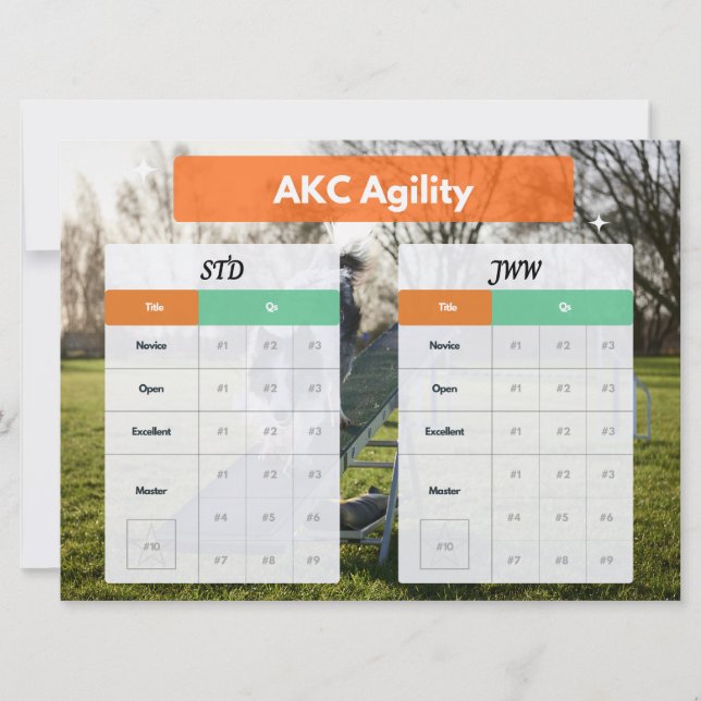 AKC Agility Master STD & JWW Titles Tracker (Front)