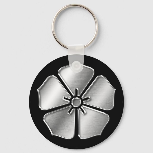 Akechi Clan Kamon Silver Chrome Keychain (Front)