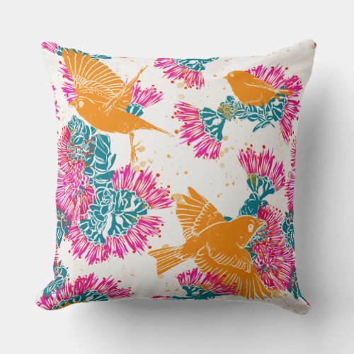 Akepa and Lehua Hawaiian pattern decor Pillow