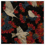Akepa and Lehua Hawaiian pattern on Linen Fabric