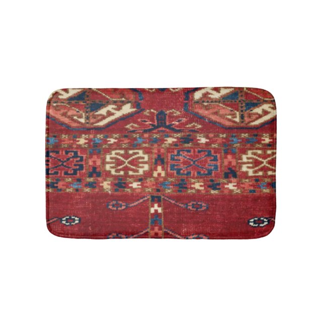 Akhal Oasis Red Band Blue Star Medallion  Bath Mat (Front)