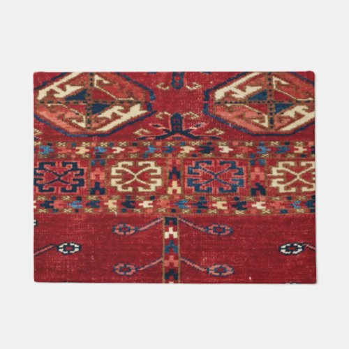 Akhal Oasis Red Band Blue Star Medallion  Doormat
