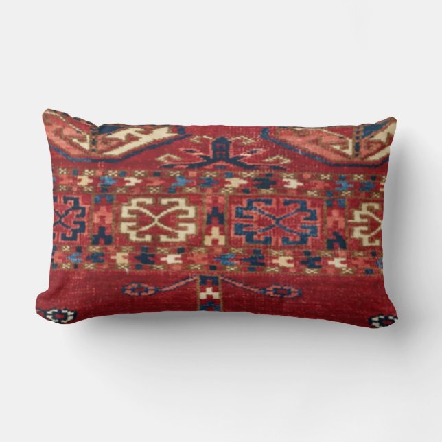 Akhal Oasis Red Band Blue Star Medallion Throw Pil Lumbar Pillow (Front)