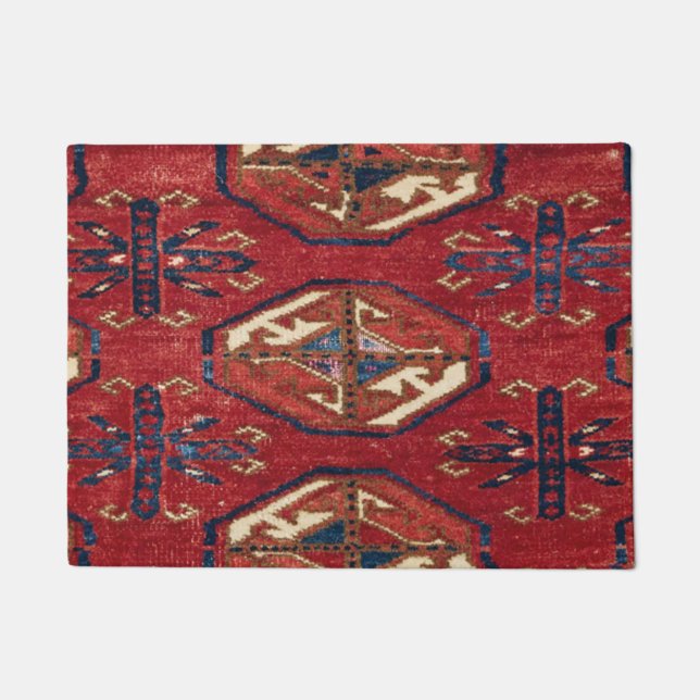 Akhal Oasis Red Stars Blue Star Medallion  Doormat (Front)