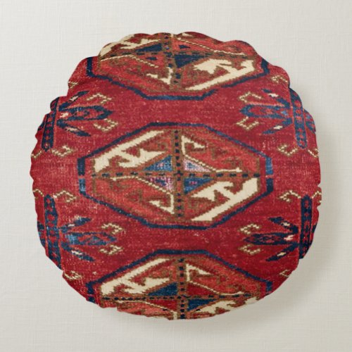 Akhal Oasis Red Stars Blue Star Medallion  Round Pillow