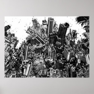 Akira cyberpunk city explosion manga strip poster