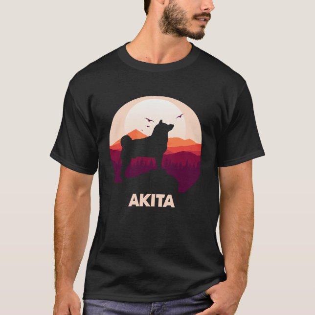 Akita and Moon Halloween T-Shirt (Front)