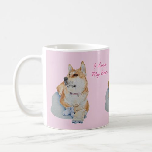 akita and teddy bear portrait original realist art coffee mug