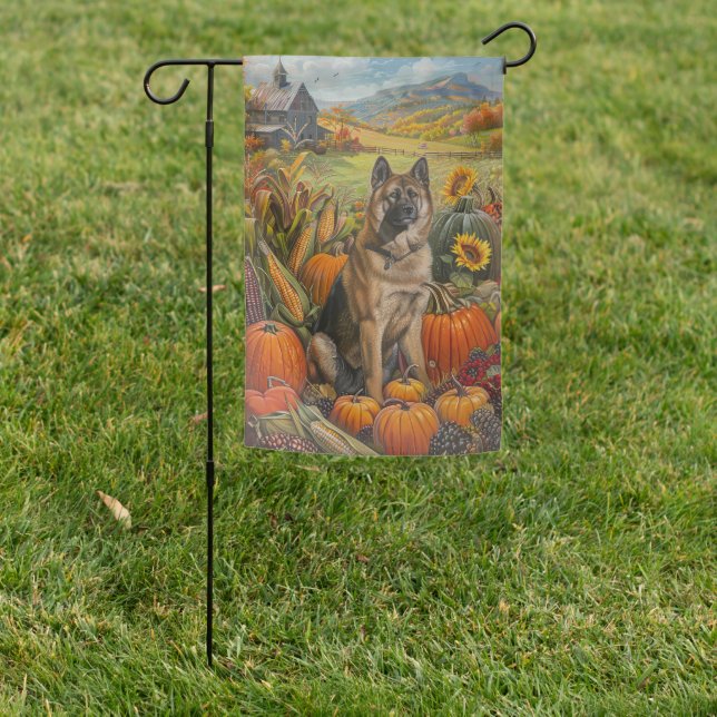 Akita Autumn Harvest Thanksgiving Dog  Garden Flag (In SItu)