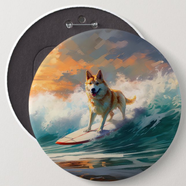 Akita Beach Surfing Painting Button (Front & Back)