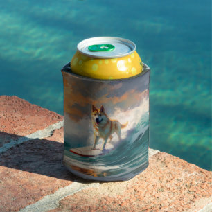 Akita Beach Surfing Painting Can Cooler
