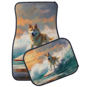Akita Beach Surfing Painting Car Floor Mat