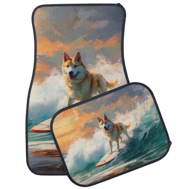 Akita Beach Surfing Painting Car Floor Mat (Set)