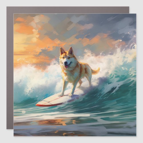 Akita Beach Surfing Painting Car Magnet