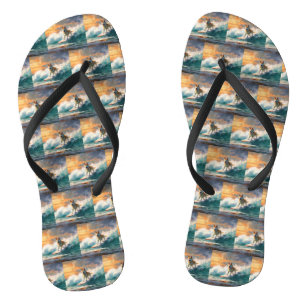 Akita Beach Surfing Painting Flip Flops