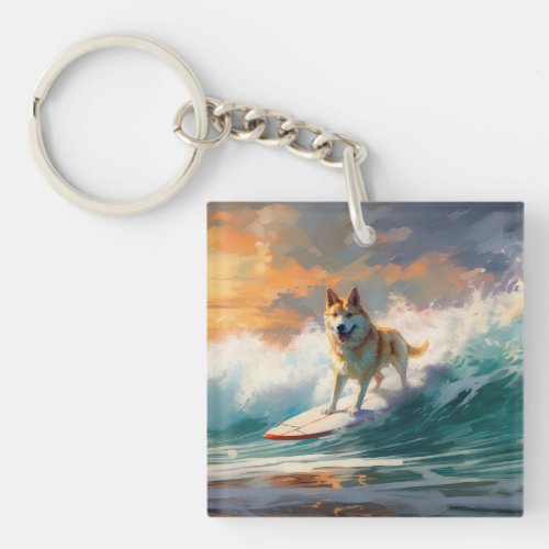 Akita Beach Surfing Painting Keychain