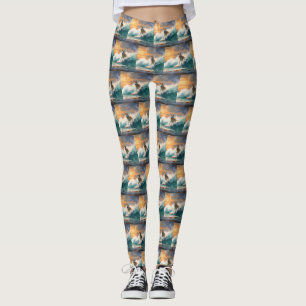 Akita Beach Surfing Painting Leggings