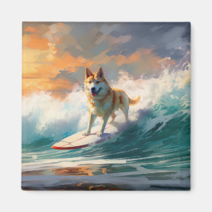 Akita Beach Surfing Painting Magnet
