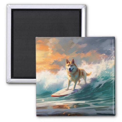 Akita Beach Surfing Painting Magnet