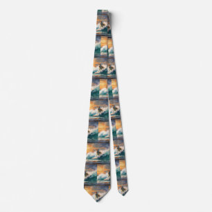 Akita Beach Surfing Painting Neck Tie